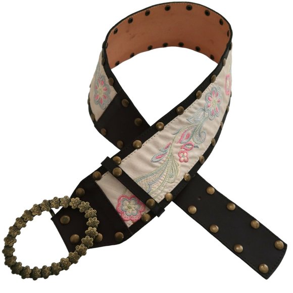 Jocelyn Patchwork Floral Tapestry Belt with Bronze Rose Buckle Small Boho Womens floral tapestry belt - Gem main image 3